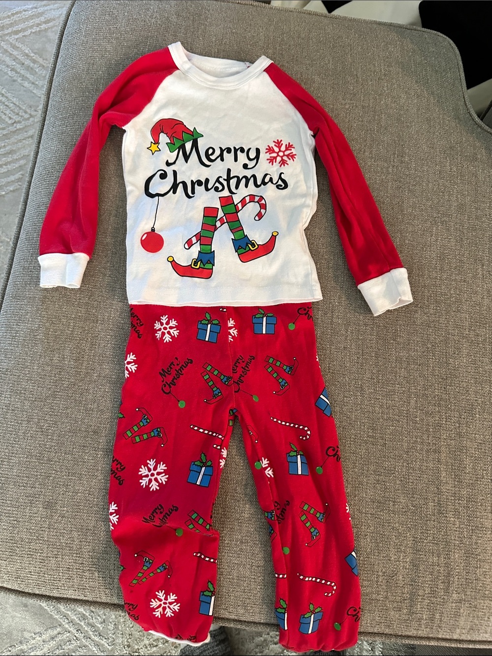 Kids Merry Christmas Elf Pajama Set - Red & White